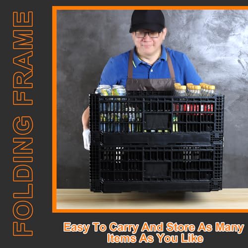 JGLDG Collapsible Storage Bin Container，52 Liter Transfer heavy duty plastic storage box , Versatile Storage Basket milk crates (2)