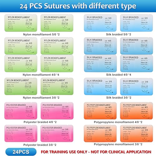 Suture Practice Training Kit for Practice, with Large Silicone Lip Suture Pad, Instruments, Stapler Remover Training Videos for Education only