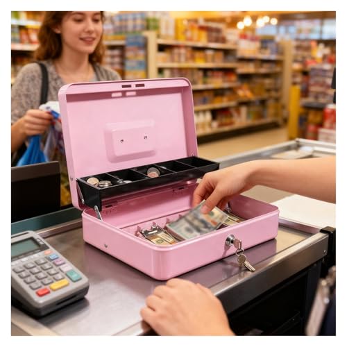 Key Lock Box Safe Storage Waterproof Organizer Secret Cabinet Outdoor Money,Money Tin with Cash with Coin Tray for Petty Coins Notes