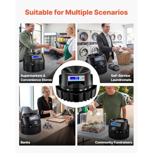 Coin Sorter and Counter, 5 Denominations, Up to 225 Coins/Min, LCD