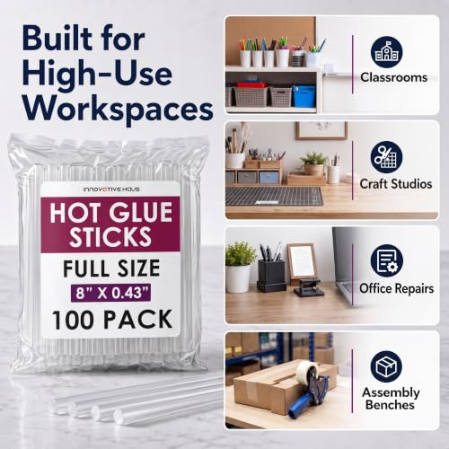 Innovative Haus Full Size Hot Glue Gun Sticks Bulk, Large Clear, 100 Pack