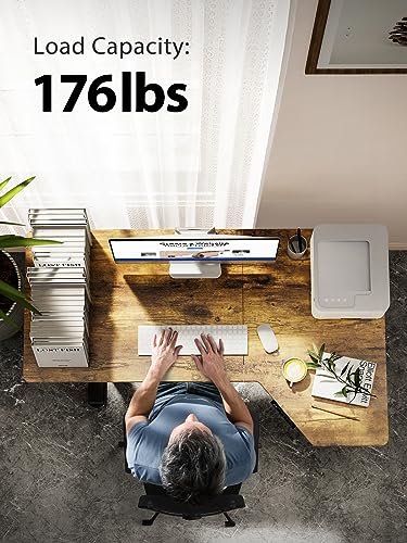 Marsail L Shaped Electric Standing Desk, 55x34 Inch Desk Adjustable Height with Headphone Hook, Large Computer Sit Stand for Home Office Sturdy Writing Workstation, Rustic (MSEDS2B1)