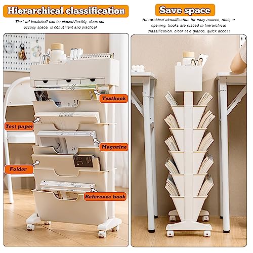 Book cart6-Tier Rolling File Cart with Lockable Wheels, White Rolling Book Cart, Mobile Desk File Organizer, Mobile Office File Organizer Cart with Open Storage Shelves for Office, Home, SCH