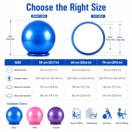 Anti-Burst Exercise Ball Seat for Desk Chair, Ergonomic Ball Seating