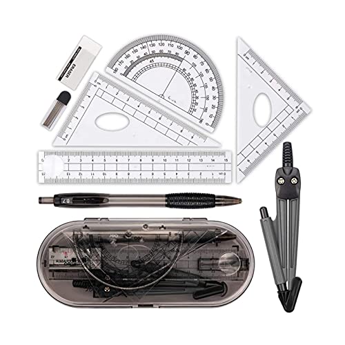 Muteiki Math Geometry Kit Sets Set, 8Pcs Student Supplies with Shatterproof Storage Box for Engineeprotractor Ruler