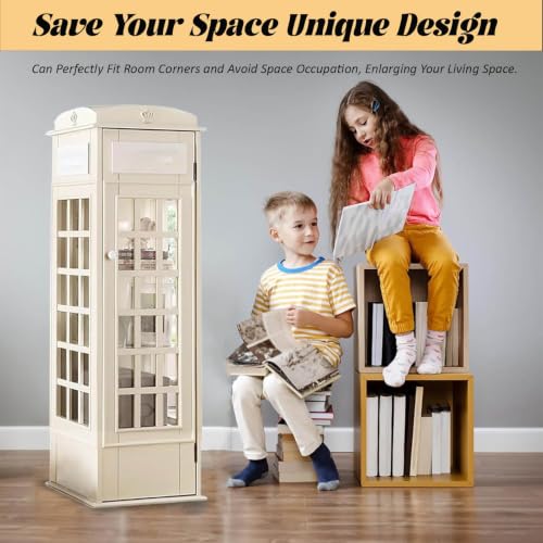 LJLYYDS Telephone Booth Cabinet Wood Bookcase 5-Tier Telephone Booth Bookshelf Small Floor Standing Storage Rack, for Home Office, Living Room, Study, Bed Room Beige