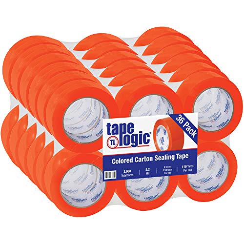 Tape Logic 2 Inch x 110 Yards Orange Packing Tape, 2.2 Mil Thick, Pack of 36 Rolls, For Packaging, Shipping, Moving and Color Coding
