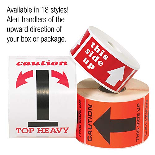 Aviditi Tape Logic 3" x 5", Two Red Arrows Over Red Bar, Red/White Warning Sticker, for Shipping, Handling, Packing, and Moving (1 Roll of 500 Labels)