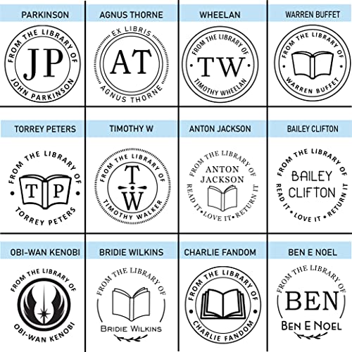 Personalized self Inking Library Stamps, Ex Libris Choose Your Design, from Books with Coffee, Custom Monograms and Animals (cat, Dog, Dragon) Reading. (1 5/8" Self Ink Stamper)
