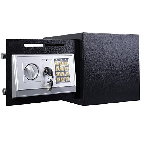 Medium Digital Safe, Steel Construction, Steel Locking Bolts, Emergency Override Key/Black/8.5L White ，Black-35X25X25Cm Black