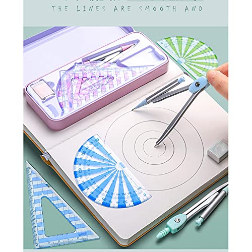 DUHTFCY Math Geometry Kit Set Professional Drawing Set, Compass Set, Student Geometry Math Set, Multifunctional Stationery (Pink)