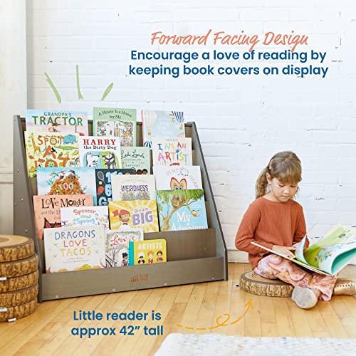 ECR4Kids 5-Shelf Wooden Book Display, Single-Sided Bookshelf, Grey Wash