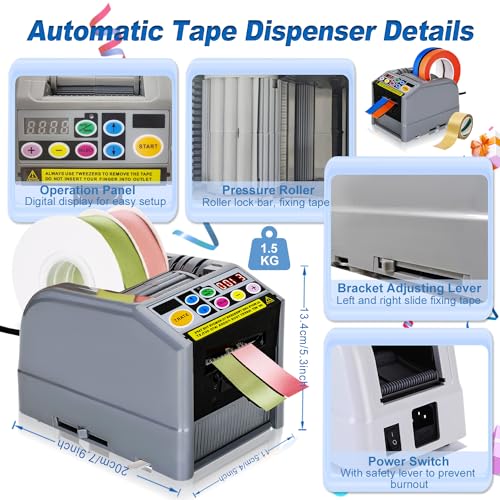 Automatic Tape Dispenser,Upgrade Ribbon Cutting Machine,Electric Tape Cutting Machine with Manual&Auto Tape Cutter Ribbon Cutting 6-60mm Width 999mm Max Cutting Length for Flower Warehouse Office
