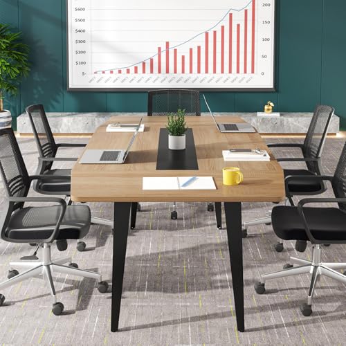 Tribesigns 6FT Conference Table, 70.86L x 35.43W x 29.52H Inches Boat Shaped Meeting Table, Modern Seminar Table for Office Meeting Conference Room (Light Wood Grain, 6ft)