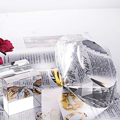 LONGWIN Large 120mm (4.7 in) Crystal Diamond Polyhedron Paperweight Wedding Venue Decoration Centerpieces with Glass Base