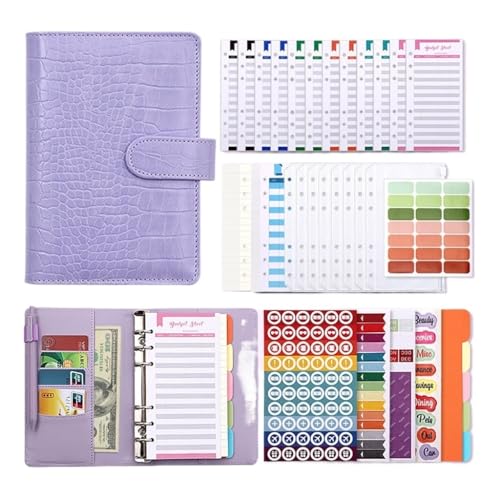 Crocodile Pattern Budget Planner Cash Envelope Binder with Envelopes A6 Pockets Wallet for Budgeting