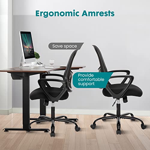 KMFurnila Mesh Office Chairs Managerial Executive Chair, Ergonomic Mid-Back Swivel Computer Desk Chair with Wheels, Comfortable Lumbar Support Comfy Arm for Home Bedroom Study Student, Ink
