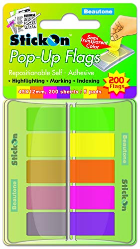 Stick On Flags Pop Up 45mm X 12mm 5 Pads X 40 Sheets - Assorted