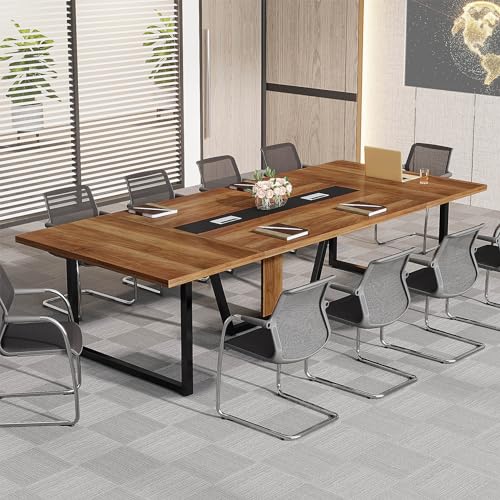 Tribesigns 8FT Conference Table, 94.49 L x 47.24 W x 29.53 H Inches Large Meeting Podcast Table for 10 People, Business Style Wooden Training Table with Strong Metal Frame for Office Conference