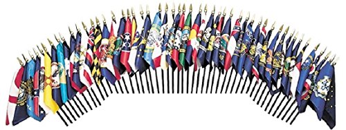 Made In The USA, 50-State World Flag Set with Bases-50 Rayon 4"x6" Flags, State Flag Centerpiece and ten 5-hole bases; 4x6 Miniature Desk & Table Banners, Small Mini Stick Flags