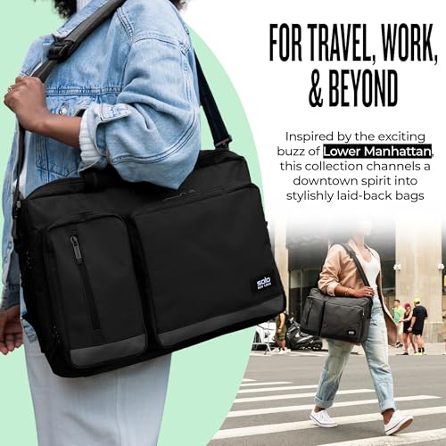 Solo New York Hybrid Briefcase Backpack - 15.6" Laptop Carrying Bag for Women & Men, Brief for Travel & Work - Duane, Black