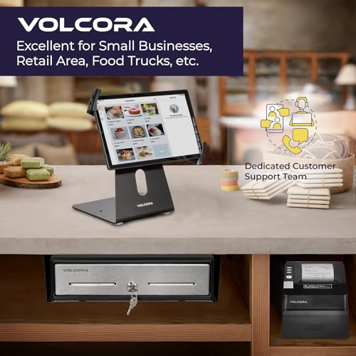 Volcora Cash Register Drawer with Under Counter Mounting Bracket - 13" Cash Drawer for POS, Stainless Steel Front 4 Bill 5 Coin Cash Tray, Removable Coin Tray, 12-24V RJ11/RJ12 Key-Lock, 2 Media Slots