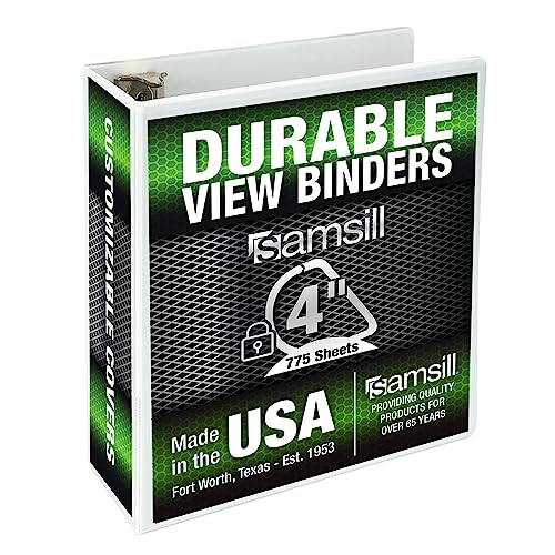Samsill Durable 4 inch 3 Ring Binder, D Ring Binder, 100% Recycled Chipboard, White, Pallet of 216 Binders in 36 Cartons