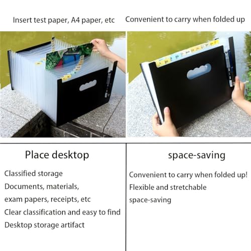 Expanding File Folder with Lid, Expandable Filing Organizer, 13/24/37/48/60/72 Pockets Accordion Wallet Folder Portfolio with Tags for A4 and Letter Size Paper, Documents Folder (Size : 24 Pocke)
