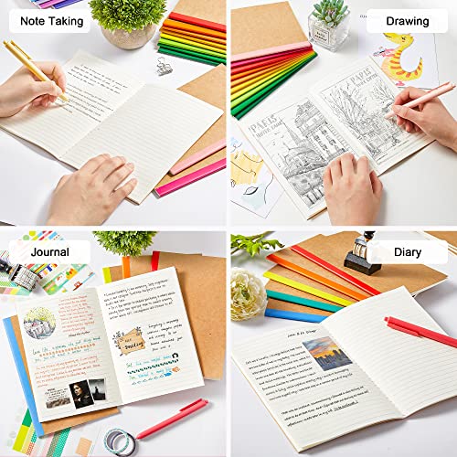 feela 48 Pack Composition Notebooks Bulk, Kraft Cover Lined Blank College Ruled Composition Travel Journals with Rainbow Spines For Women Students Business, 60 Pages, 8.3”x 5.5”, A5, 16 Colors