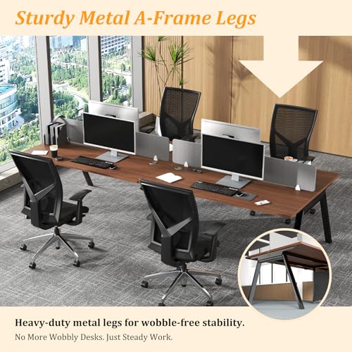 CUFEFi Office Cubicle Desk, Modular Workstation with Privacy Panels, Durable Work Surface and Built-in Cable Management, for Startups, Call Centers and Professional Offices (Brown, 4Person-94.5in)