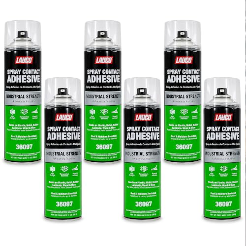 LAUCO Spray Adhesive Contact 13oz, Pack of 6, Industrial Strength Heavy Duty Glue for Wood, Metal, Plastic & Rubber, Heat & Moisture Resistant Fast Bond Multi-Surface Spray Adhesive 36097