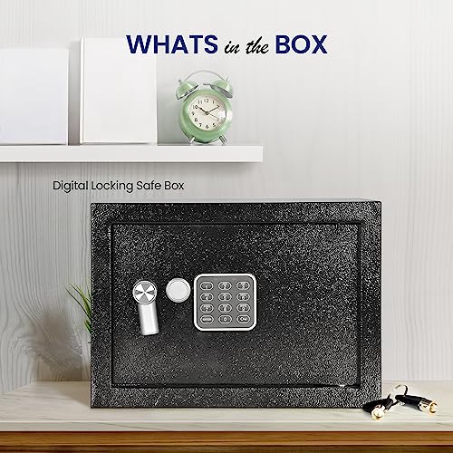 SereneLife Electronic Safe Box Heavy Duty 12.2’’ x 7.8’’ Lockbox Digital Keypad Code & 2 Key access Small Money Safe for Home & Office Secure Cash, Jewelry, Valuables Wall & Floor Mountable