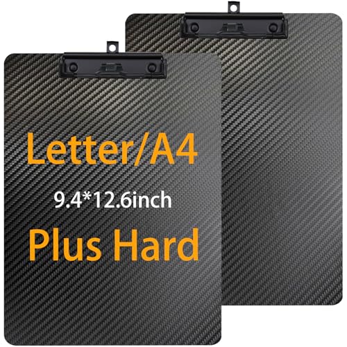 2 Pack 9.4 * 12.6 * 0.06inch Carbon Fiber Clipboard with Pen Holder,Dry Carbon Fiber Clipboard with Black Low Profile Clip,3k Twill Clip Board 8.5×11 A4 Letter Size