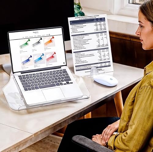 Vu Ryte Memoscape Pro Adjustable in-Line Document Copy Holder, Boost Productivity, 175 Sheet Capacity, Supports Electronics and Writing, (VUR 6080) White/Clear