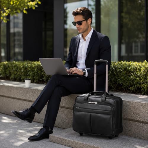 McKlein, L Series, Bowery, Top Grain Cowhide Leather, 15" Leather Wheeled Laptop Briefcase, Black (87855)