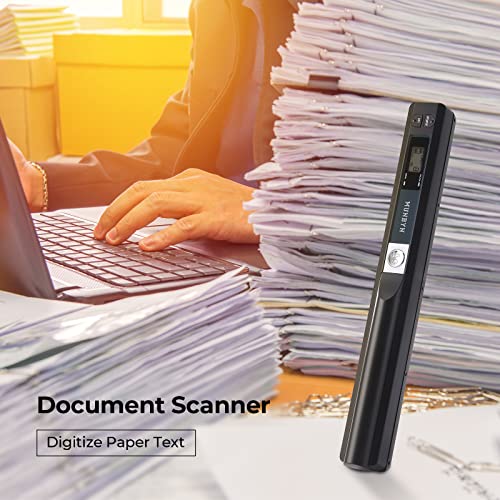 MUNBYN Portable Scanner, 900 DPI Handheld Wand Scanner, A4, 16GB SD, Black