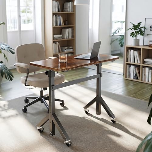 HUANUO 28-46" Small Standing Desk Adjustable Heigh, Mobile Stand Up Desk with Wheels, Portable Rolling Desks for Walking Pad and Treadmill, Computer Laptop Desks for Home Office Space