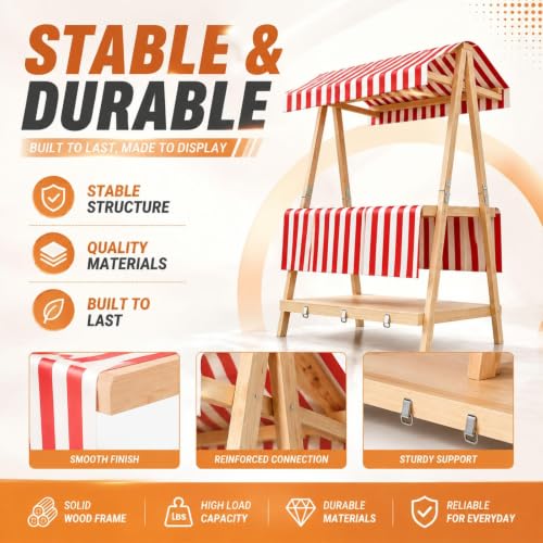 CHBMZ Foldable Wooden Market Display Booth, Portable Two Level Vendor Stand with Canopy, Compact Suitcase Design for Craft Fairs, Farmers Markets, Festivals & Pop Up Events(White,106cm/41.7in)