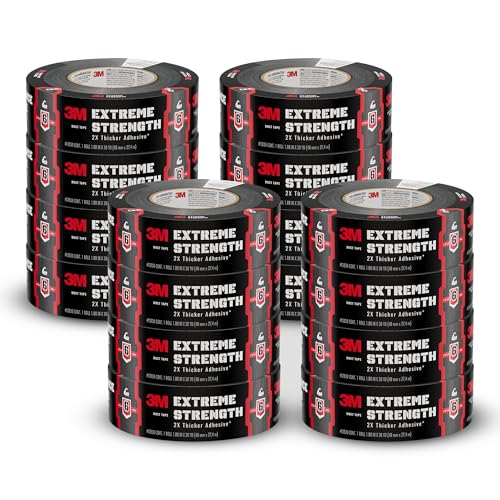3M Extreme Strength Duct Tape 2830, 1.88 in x 30 yd, Double-Thick Adhesive, Heavy-Duty Waterproof Black Tape, Indoor/Outdoor Use, 12 Rolls