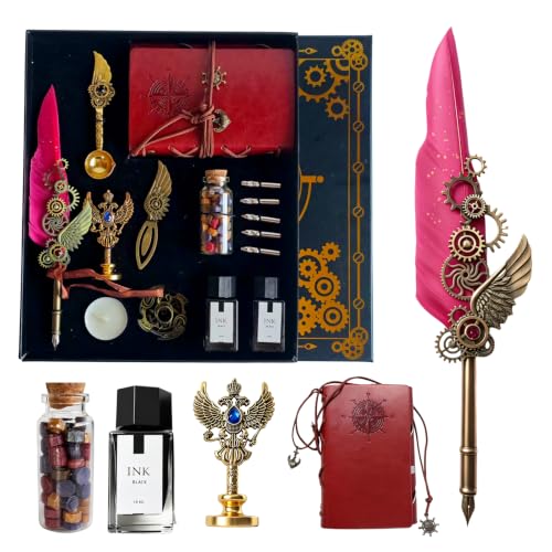 KaiyonHaven Aegis,Steampunk Quill,Calligraphy Kit,14PCS Wax Seal,Burgundy