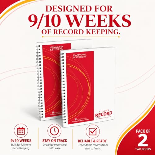 "Casafoyer Class Record Book, PolyIce Cover, 50 Students, 9/10 Week | Teacher Record Book for Teachers, 8.5x11, Pack of 2, Class Record Book 50 Names, Gradebook, Attendance Tracker, Elementary School"