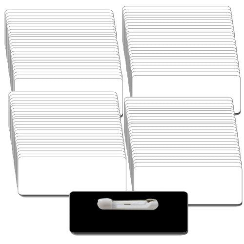 Name Badges with Pin Fastener UNATTACHED - 100 Pack Kit Includes Crystal Clear Gloss Printable Labels - White Name Badges with 1/8th Rounded Corners 1.25 X 3 Inch Size