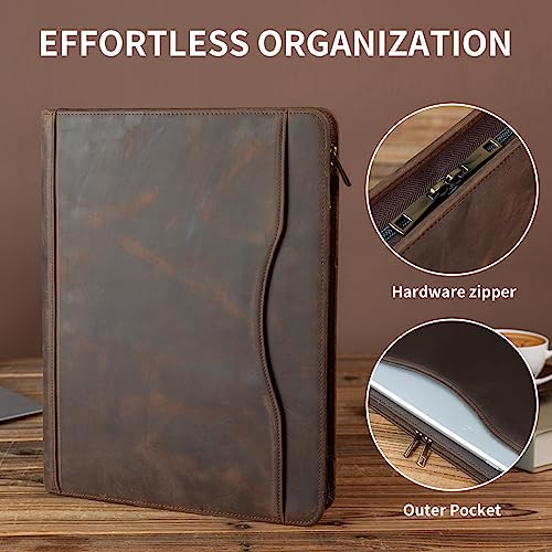 YIWEN Leather 3 Ring Binder Portfolio Zippered for 8.5 x 11” Notepad