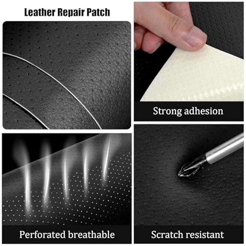 Fabric Adhesives Self-Adhesive Perforated Leather Repair Patch, Lychee-Textured Leather Repair Kit for Sofa, Car Seat, and Office Chair(Black,39.37x47.25in)