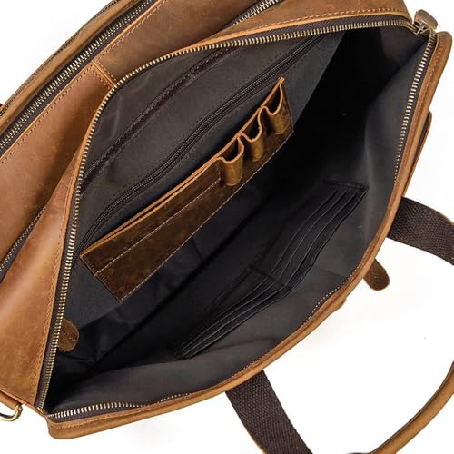 Mens Messenger Bag Vintage Leather Laptop Briefcase Large Laptop Bag Satchel Bag Computer Shoulder Bag(Brown)