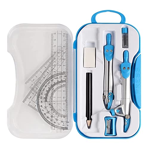 DUHTFCY Compass Set Geometry and Math Tools 10-Piece Compass Kit Pencil Eraser Square Triangle Ruler Pencil Storage Box Suitable for School Home Desktop Compasses Sets