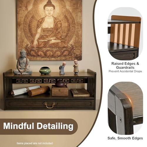 SODONAD 2-Tier Altar Table, Meditation Table with Drawer, Puja Table