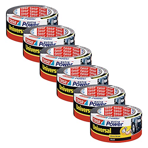 tesa 50 mm x 25 m Extra Power Duct Tape - Black (Pack of 6)