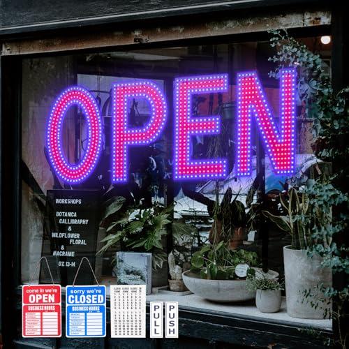 Open Sign for Business, 40"x14" Dimmable Large LED Open Signs with Hanging Installation for Bar Pubs Store Restaurant Office Hotel Salon (Red & Blue)