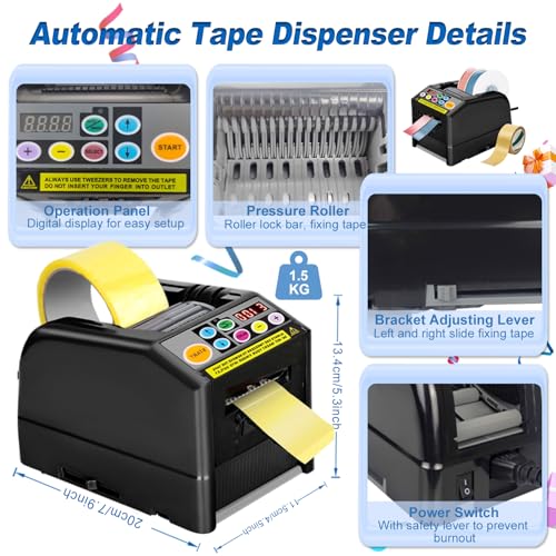 Ribbon Cutting Machine, Electric Tape Cutting Machine, Advanced 999mm Cut Length Cutting 6-60mm Width, Automatic Tape Dispenser for Office, Shipping, Businesses, Home Use, Restaurants